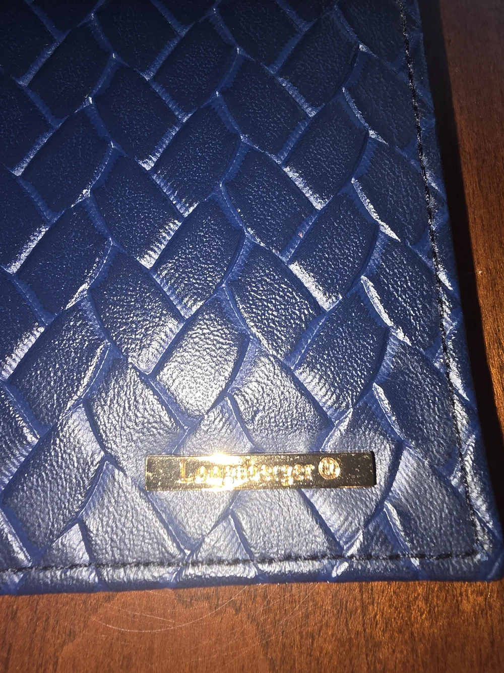 Longaberger Navy Blue ✨ Woven Leather Long Wallet / Checkbook Cover, Like New!